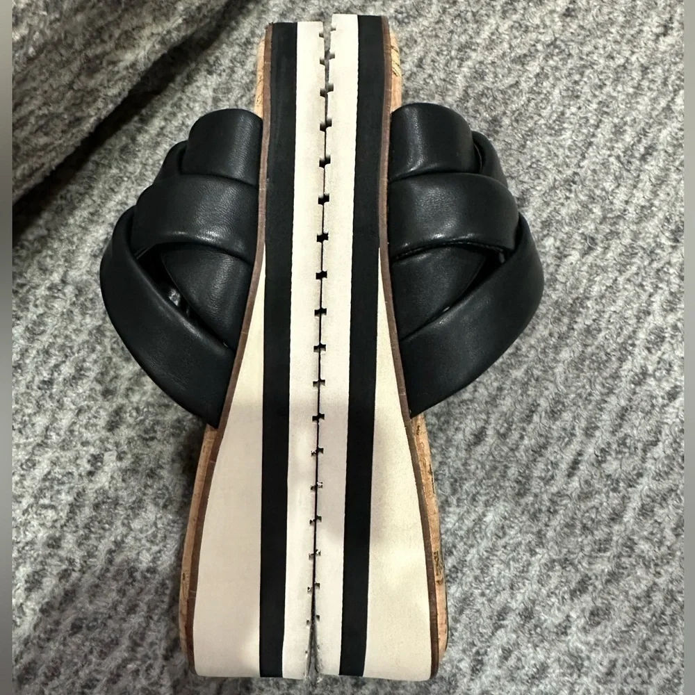 Vince Camuto black leather braided slides/sandals with cork soles and soft soles